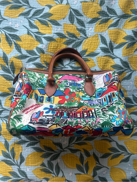 Dooney & Bourke Handbags - Dooney & Bourke Barrel bag Multicolor Tropical Print Satchel with Brown Handles